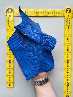 Crocodile leather piece, blue