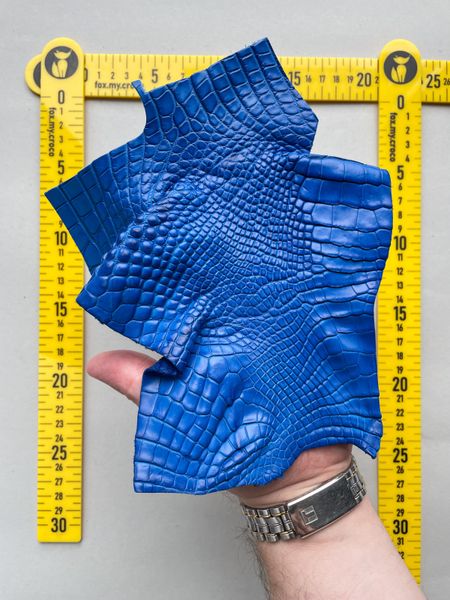 Crocodile leather piece, blue