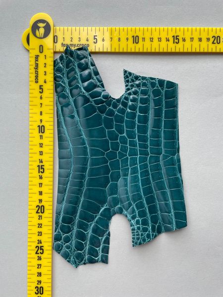 Crocodile leather piece, cyan