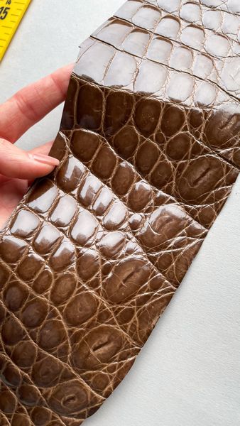 Crocodile leather piece, brown